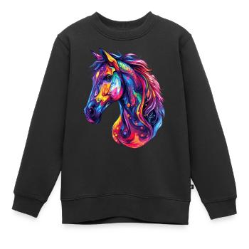 Ein psychedelischer Pferdekopf - Kinder Premium Organic Sweatshirt - Schwarz - Vorne - AI Model Kid Female (0cm)