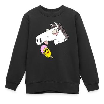 Cheval, Été, Crème Glacée, Faim, Grignotage, Rafraîchissement - Sweat Premium enfant bio - noir - Devant - AI Model Kid Female (0cm)