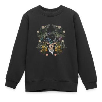 Tête de cerf printemps nature fleurs bois de cerf - Sweat Premium enfant bio - noir - Devant - AI Model Kid Female (0cm)