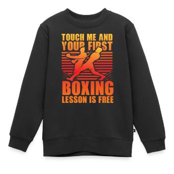 Berühre mich und deine erste Boxstunde ist kostenlos - Kinder Premium Organic Sweatshirt - Schwarz - Vorne - AI Model Kid Female (0cm)