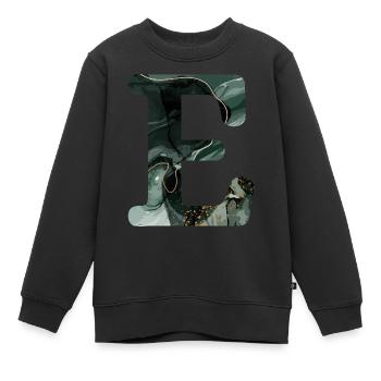 Lettre e marbré vert - Sweat Premium enfant bio - noir - Devant - AI Model Kid Female (0cm)
