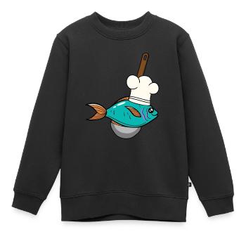 Poisson Poisson Chef Chapeau De Soupe Louche - Sweat Premium enfant bio - noir - Devant - AI Model Kid Female (0cm)