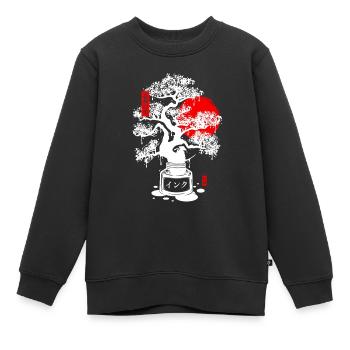 Encre bonsai japonais - Blanc - Sweat Premium enfant bio - noir - Devant - AI Model Kid Female (0cm)