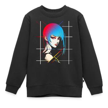 Anime Frauen Kunst Buntes Grafik Portrait Anime - Kinder Premium Organic Sweatshirt - Schwarz - Vorne - AI Model Kid Female (0cm)