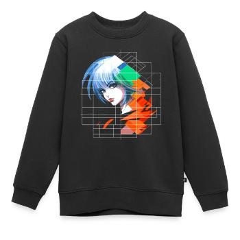 Anime Frauen Kunst Blaue Augen Grafik Buntes Anime - Kinder Premium Organic Sweatshirt - Schwarz - Vorne - AI Model Kid Female (0cm)