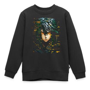 Anime Männer Pixel Kunst Grafik Fantasie Anime - Kinder Premium Organic Sweatshirt - Schwarz - Vorne - AI Model Kid Female (0cm)