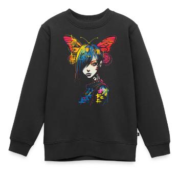 Anime Papillon Texte Coloré Graphique Femmes Anim - Sweat Premium enfant bio - noir - Devant - AI Model Kid Female (0cm)