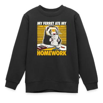Mon furet a mangé mes devoirs - Cadeau furet - Sweat Premium enfant bio - noir - Devant - AI Model Kid Female (0cm)