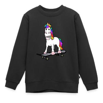 Licorne Skater Skateboard Ados Enfant - Sweat Premium enfant bio - noir - Devant - AI Model Kid Female (0cm)
