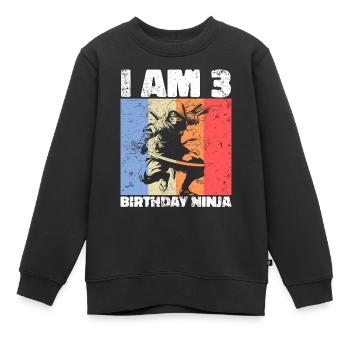 3ème anniversaire Ninja Retro Boy 3 ans cadeau - Sweat Premium enfant bio - noir - Devant - AI Model Kid Female (0cm)