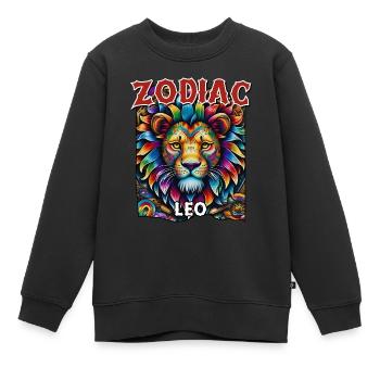 Zodiaque Lion alias signe du zodiaque Lion - Sweat Premium enfant bio - noir - Devant - AI Model Kid Female (0cm)