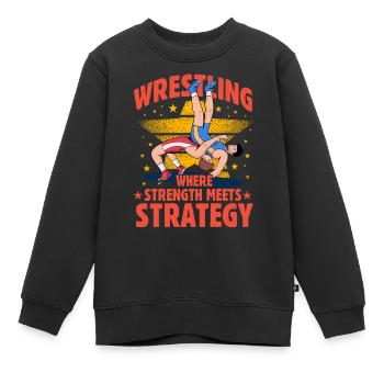 Wrestling where strength meets Strategy - Kids Premium Organic Sweatshirt - black - Front - AI Model Kid Female (0cm)