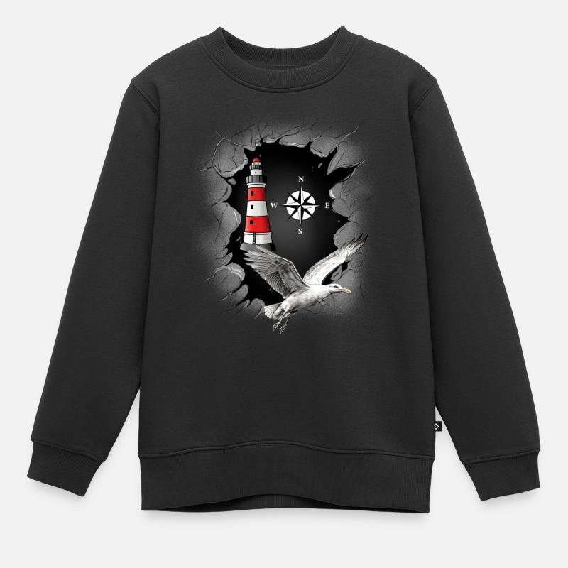 Möwe Leuchtturm Kompass maritim - Kinder Premium Organic Sweatshirt - Schwarz