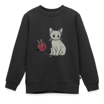 Katze Wolle spielem Hauskatze Kätzchen - Kinder Premium Organic Sweatshirt - Schwarz - Vorne - AI Model Kid Female (0cm)