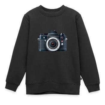 Digitalkamera mit Blitz in einer 2D-Illustration - Kinder Premium Organic Sweatshirt - Schwarz - Vorne - AI Model Kid Female (0cm)