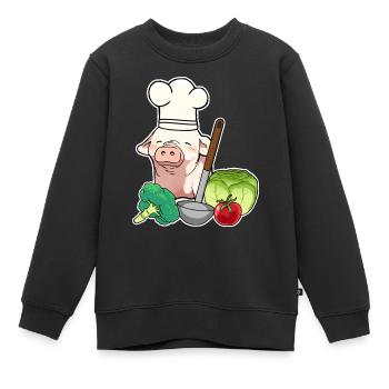 Pig Piglet Pig Piggy Vegetable Cook - Kids Premium Organic Sweatshirt - black - Front - AI Model Kid Female (0cm)