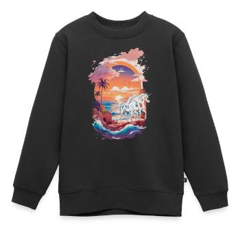 Natur Sonnenuntergang Einhörner Fabeltiere Pferde - Kinder Premium Organic Sweatshirt - Schwarz - Vorne - AI Model Kid Female (0cm)