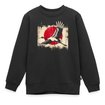 Drapeau de la grue japonaise - Sweat Premium enfant bio - noir - Devant - AI Model Kid Female (0cm)