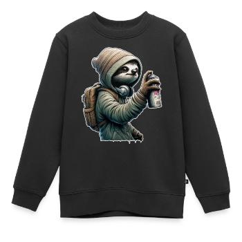 Sloth Graffiti Sprayer Street Art - Kids Premium Organic Sweatshirt - black - Front - AI Model Kid Female (0cm)
