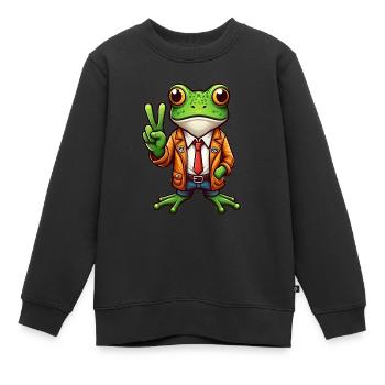Friedensfrosch - Inspirierendes Motiv - Kinder Premium Organic Sweatshirt - Schwarz - Vorne - AI Model Kid Female (0cm)