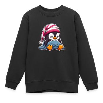 Schläfriger Pinguin im Schlafanzug - Kinder Premium Organic Sweatshirt - Schwarz - Vorne - AI Model Kid Female (0cm)