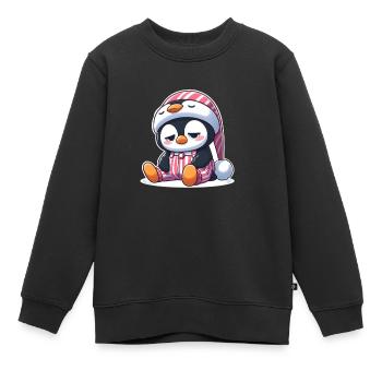 Schläfriger Pinguin im Schlafanzug - Kinder Premium Organic Sweatshirt - Schwarz - Vorne - AI Model Kid Female (0cm)