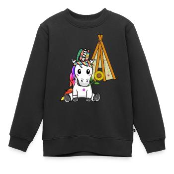 Licorne Tipi Hippie Licornes Chaman Tournesol - Sweat Premium enfant bio - noir - Devant - AI Model Kid Female (0cm)