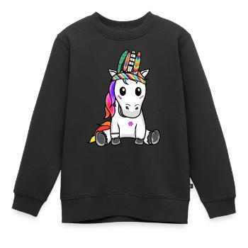 Licorne Licornes Hippie Hippies Chaman - Sweat Premium enfant bio - noir - Devant - AI Model Kid Female (0cm)