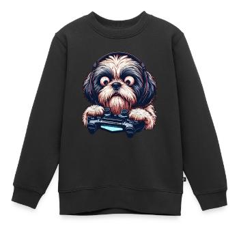 Cooles Design für Shih Tzu und Computerspiele - Kinder Premium Organic Sweatshirt - Schwarz - Vorne - AI Model Kid Female (0cm)