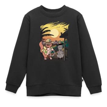 Cat Cats Wild West Enfants Cavalier Cheval - Sweat Premium enfant bio - noir - Devant - AI Model Kid Female (0cm)