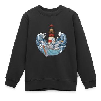 Möwen Boot Schifffahrt Leuchtturm Wellen Meer - Kinder Premium Organic Sweatshirt - Schwarz - Vorne - AI Model Kid Female (0cm)