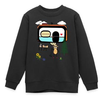 cacahuète camping caravane vacances noix - Sweat Premium enfant bio - noir - Devant - AI Model Kid Female (0cm)