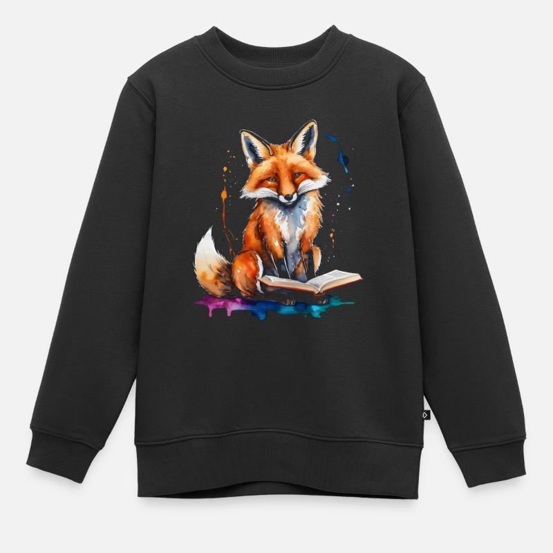 Fuchs Lesen Buch Bunt Tier Design Print - Kinder Premium Organic Sweatshirt - Schwarz