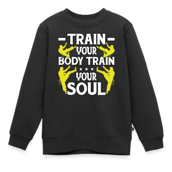 Trainiere deinen Körper, trainiere deine Seele - Kinder Premium Organic Sweatshirt - Schwarz - Vorne - AI Model Kid Female (0cm)