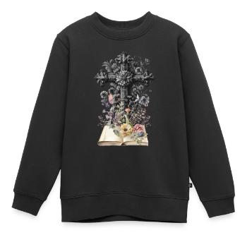 Croix Croix Fleurs Funéraire Crucifix Mort - Sweat Premium enfant bio - noir - Devant - AI Model Kid Female (0cm)