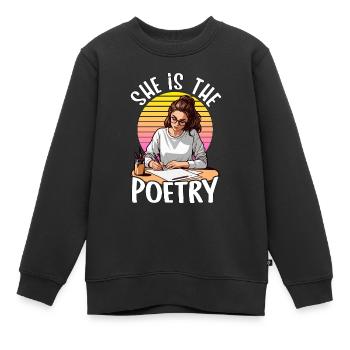 Amoureuse de la poésie Elle est la lectrice de la journalisation de la poésie - Sweat Premium enfant bio - noir - Devant - AI Model Kid Female (0cm)