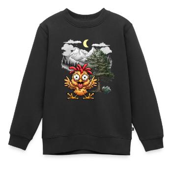 Crazy Chicken Poulets Poule Wild West Nature - Sweat Premium enfant bio - noir - Devant - AI Model Kid Female (0cm)