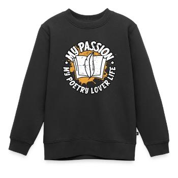 Amoureux de la poésie Ma passion Mon amoureux de la poésie Livresque - Sweat Premium enfant bio - noir - Devant - AI Model Kid Female (0cm)