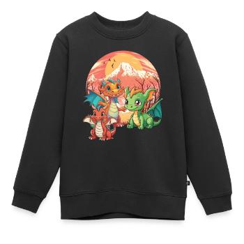 Drachen Drache Dinos Dino Steinzeit Uhrzeit - Kinder Premium Organic Sweatshirt - Schwarz - Vorne - AI Model Kid Female (0cm)