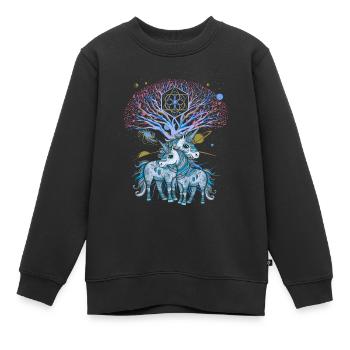 Licornes, Licorne, Chaman, Nature, Forêt, Amérindien - Sweat Premium enfant bio - noir - Devant - AI Model Kid Female (0cm)