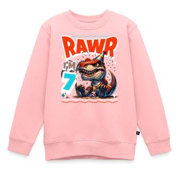 7ème anniversaire Rawr T Rex Dinosaure - Sweat Premium enfant bio - rose - Devant - AI Model Kid Female (0cm)