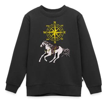 Kompass Pferd Pferde Abenteuer Windrose Reiten - Kinder Premium Organic Sweatshirt - Schwarz - Vorne - AI Model Kid Female (0cm)