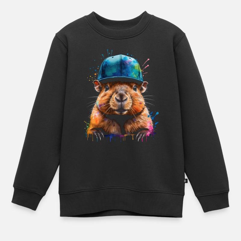 Capybara Snapback Cap Capy Coloré Animal Design Imprimer - Sweat Premium enfant bio - noir