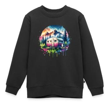 Camping Wohnwagen - Kinder Premium Organic Sweatshirt - Schwarz - Vorne - AI Model Kid Female (0cm)