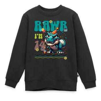 14ème anniversaire Rawr T Rex Dinosaure - Sweat Premium enfant bio - noir - Devant - AI Model Kid Female (0cm)
