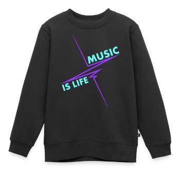 Music is Life Puls Herzschlag Musik Frequenz Text - Kinder Premium Organic Sweatshirt - Schwarz - Vorne - AI Model Kid Female (0cm)