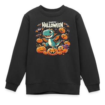 T-Rex with vampire wings chases pumpkins Halloween - Kids Premium Organic Sweatshirt - black - Front - AI Model Kid Female (0cm)