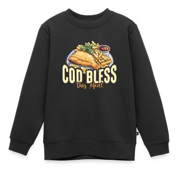 Fish And Chips Cod Bless This Meal British Food - Kids Premium Organic Sweatshirt - black - Front - AI Model Kid Female (0cm)