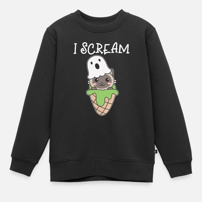 Chat Halloween Ghost I Scream Ice Cream Jeu de mots - Sweat Premium enfant bio - noir