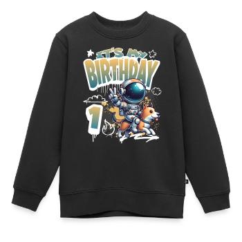 Astronaute 1er anniversaire Chien de l'espace drôle - Sweat Premium enfant bio - noir - Devant - AI Model Kid Female (0cm)